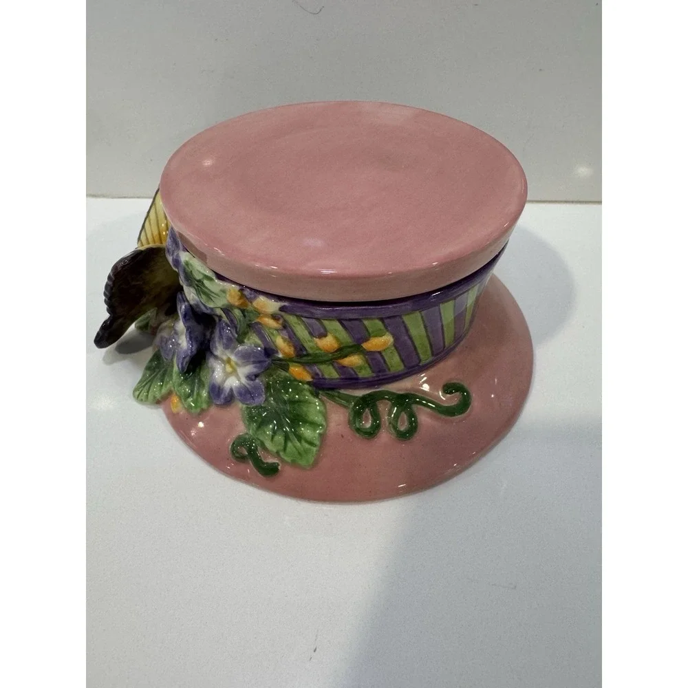 Vintage Fitz & Floyd Essentials Lidded Butterfly Trinket Box Dish Pink & Yellow